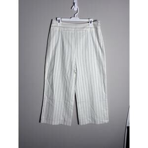 Gianni Bini Women's Wide Leg Cropped Linen Blend Pants Size 10 Striped White